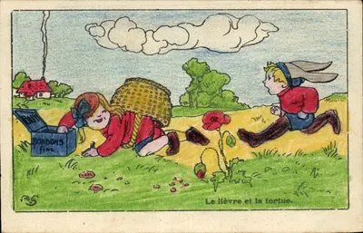 O coelho e a tartaruga — ilustração de história — editor não visível