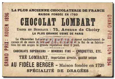 Colonne de Juillet — Paris — Chocolat Lombart, éditeur imprimeur sur la carte — Rewers