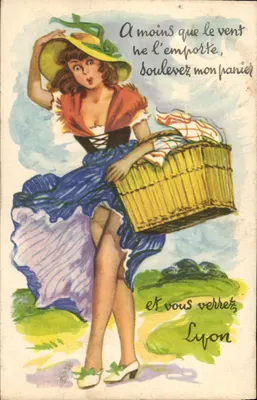 Mulher com cesto — ilustração humorística — Lyon