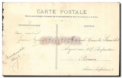 Verdun - Rue Saint-Victor — widok ulicy z kościołem i ozdobną kratą — Fot. Marchal, Verdun — Rewers