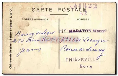 Bilhete postal antigo Castelo de Grosbois Boissy St Leger — Verso