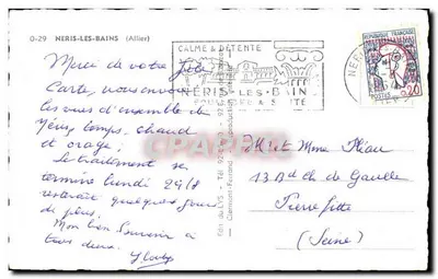 Néris-les-Bains — vista generale, viadotto, chiesa, piscina, alberghi — Ed. Calme & Détente — Verso