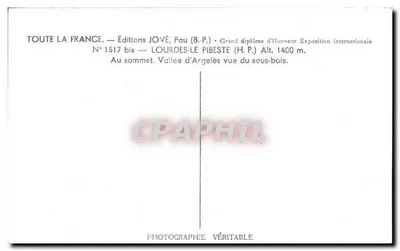 Widok Doliny Argelès z lasu — Wydawnictwo JOVÉ, Pau (B.P.) — N° 1517 bis — Rewers