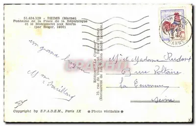 Fontaine da Praça da República — Reims — Edições La Cigogne — Verso