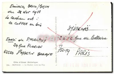 Monako — Le Rocher między sosnami — L. Gilletta et Cie, wydawca, nr 770 — Rewers