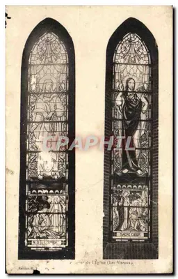 Bilhete postal antigo Merris Igreja Vitrais