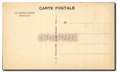 Sala de restaurante — O Grand Hotel Monte-Carlo — Editor G. Mathieu, Nice — Verso
