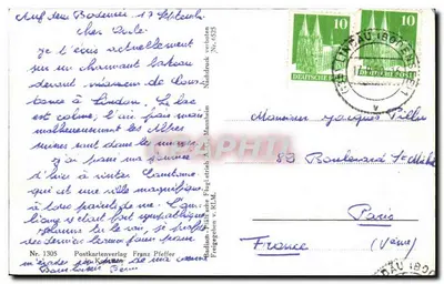 Konstanz (Lago de Constança) com saída do rio Reno — Postkartenverlag Franz Pfeiffer, Nr. 1305 — Verso
