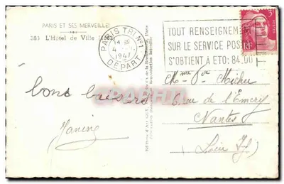 Hôtel de Ville de Paris — vista panorâmica — Éditions de l'Art C.U.V. n°383 — Verso