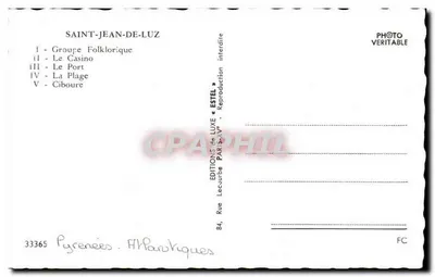 Saint-Jean-de-Luz — Lembrança — Edições Lecourbe — Verso