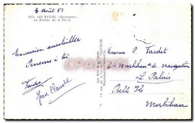 Les Eyzies (Dordogne) — O Rocher de la Peire — editor Les Arts Graphiques de la Corrèze, n°859 — Verso