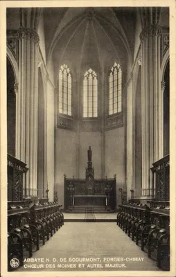 Abadia Nossa Senhora de Scourmont, Forges-Chimay — Coro dos monges e altar maior — Editor J. Thill, Bruxelas