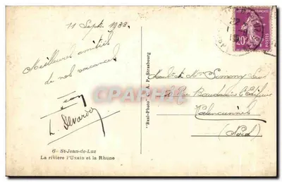 St-Jean-de-Luz — O rio Uxain e a Rhune — editor A.P. Strasbourg — Verso