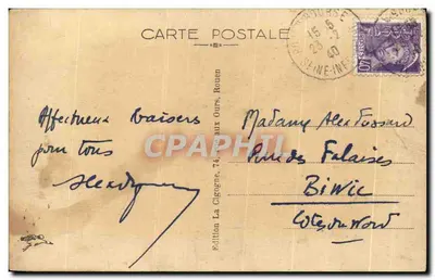 Bilhete postal antigo Rouen Vista Geral em Direção ao Sena — Verso
