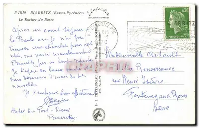 Het Rocher du Basta — Biarritz — Uitgever Elcée, n° P 1019 — Achterkant