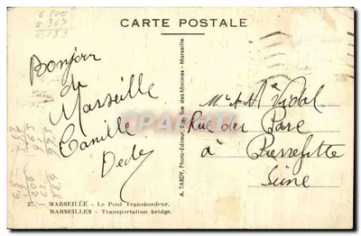 Het Transbordbrug — Marseille — A. TARDY, Foto-uitgever, 27 — Achterkant