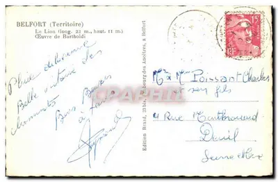 Lion z Belfortu — Pomnik Obroncom Belfortu 1870-71 — Wydawnictwo Rarmong — Rewers