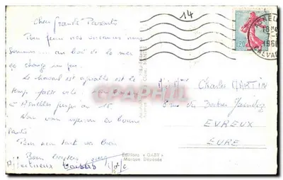 Bilhete postal antigo A praia de Asnelles-sur-Mer — Efeito de ondas — Verso