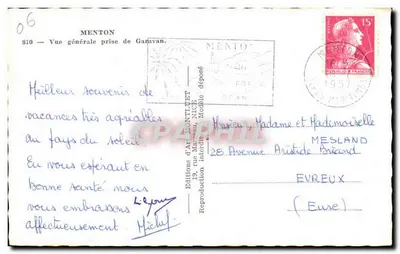 Menton — Ogólny widok z Garavan — Wydawnictwo Sztuki Montillet — Rewers