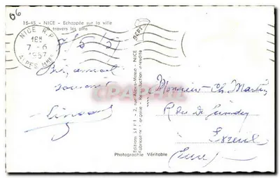 Nice — Widok na miasto przez sosny — Wydawnictwo Alexis-Masso — Rewers