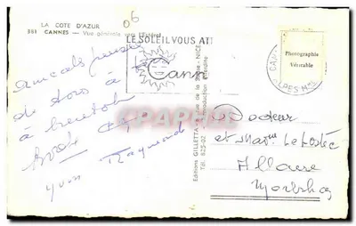 Cannes — Vista geral para o Estérel — Edições Gilletta — Verso