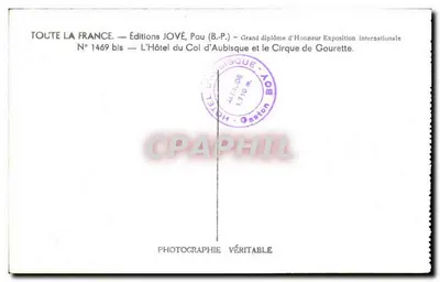 O Hotel do Col d'Aubisque e o Circo de Gourette — Edições JOVÉ, Pau — Verso
