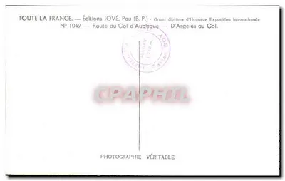 Estrada do Col d'Aubisque — Edições IOVÉ, Pau (B.P.) — N° 1049 — Verso