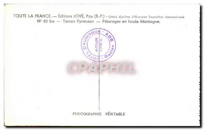 Pasterze na wysokiej górze — Wydawnictwo JOVÉ, Pau — N° 82 bis — Rewers