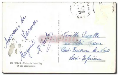 Tarjeta postal antigua Dinan Viaducto de Lanvallay y Vista Panorámica — Reverso