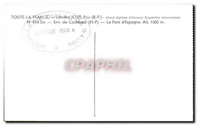 Most Hiszpański — Okolice Cauterets (Pyrénées-Atlantiques) — Wydawnictwo JOYÉ, Pau (Pyrénées-Atlantiques) — Rewers