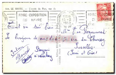 Tarjeta postal antigua Le Havre La entrada del puerto Vista del puerto Del pain de sucre — Reverso