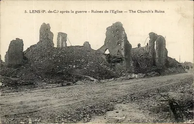 Lens (P. de-C.) após a guerra — Ruínas da Igreja — Ruins of the Church
