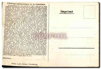 Astronomische klok van de kathedraal — Strasbourg — Gedrukt door Félix Luib, Strasbourg — Achterkant