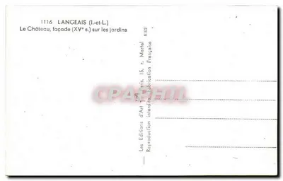 Langeais (Loir-et-Cher) — Castelo, fachada (século XV) sobre os jardins — Éditions d'Art Martel, Paris — Verso