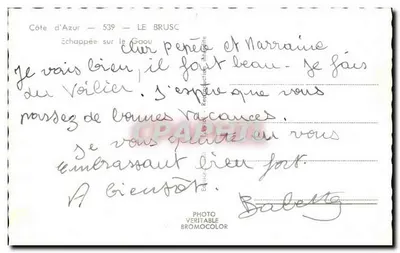 Côte d'Azur — 539 — LE BRUSC — Echappée sobre o Gaou — Editor: Photo Véritable Bromocolor — Verso