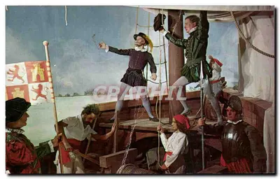 Ponce de Leon descobrindo a Flórida — figuras em cera — Koppel Color Cards