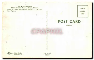 Ponce de Leon descobrindo a Flórida — figuras em cera — Koppel Color Cards — Verso