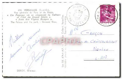 Versailles (S.-et-O.) — Vista generale del parco e del palazzo — Ed. d'Art A.P. II, rue Colbert — Verso
