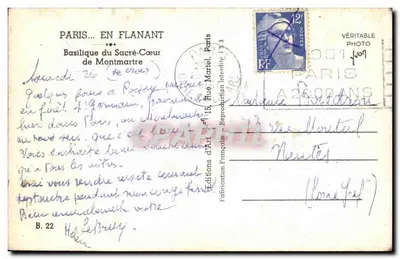Basílica del Sagrado Corazón — París — Ediciones de Arte Francesa, B. 22 — Reverso