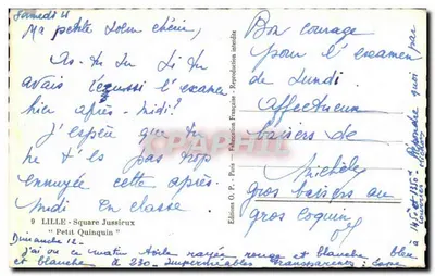 Bust mężczyzny i figura kobiety z dzieckiem — Plac Jussieux, Lille — Wydawnictwo O.P. Paryż — Rewers