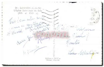 Lannion - L'Église Saint-Jean du Baly — éditeur Gaby, n°34 — Verso
