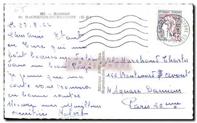 Bagnères-de-Bigorre — vista panorámica y jardines — Ediciones JOVET, Paul — Reverso