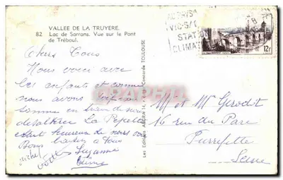 Jezioro Sarrans — Widok na most Tréboul — Wydawcy ARGRA, nr 82 — Rewers