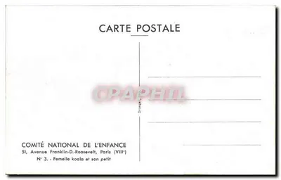 Fêmea canguru e seu filhote — COMITÉ NATIONAL DE L'ENFANCE — N° 3 — Verso