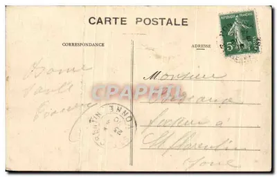 Pontoise à vol d'oiseau — vue aérienne de la ville avec église et place centrale — éditeur A. Seyes, imprimé sur la carte — Verso