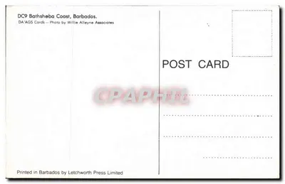 Costa de Bathsheba, Barbados — vista da costa — DA'AGS Cards, série DC9 — Verso