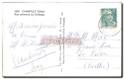 Chantilly (Oise) — Widok z lotu ptaka zamku — Wydawnictwo Art Martel — Rewers