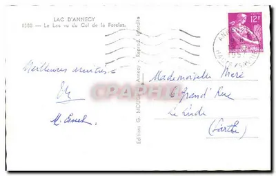 Lago d'Annecy — vista dal Col de la Forclaz — Edizioni G. Mouchet — Verso
