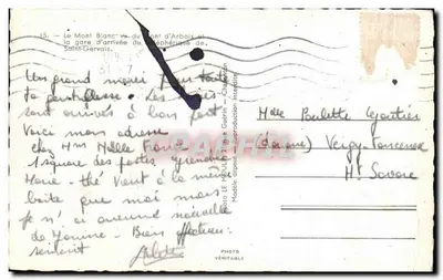 Mont d'Arbois — widok na Mont Blanc i stację przyjazdu teleferyku w Saint-Gervais — wydawca LE MOULIN, Chamonix — Rewers