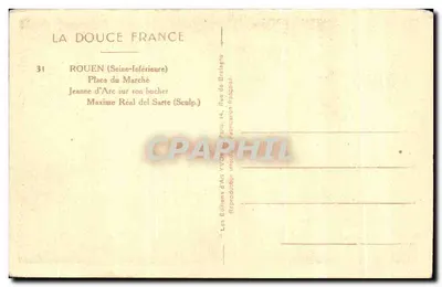 Joana d'Arc em seu fogo — Rouen (Seine-Inférieure) — Maxime Réal del Sarte (Escultor) — Edições d'Art Yvon, Paris — Verso